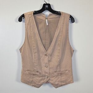 Young Fabulous & Broke Veda Vest Neutral Beige Tan Women's L Grandpa Retro Style